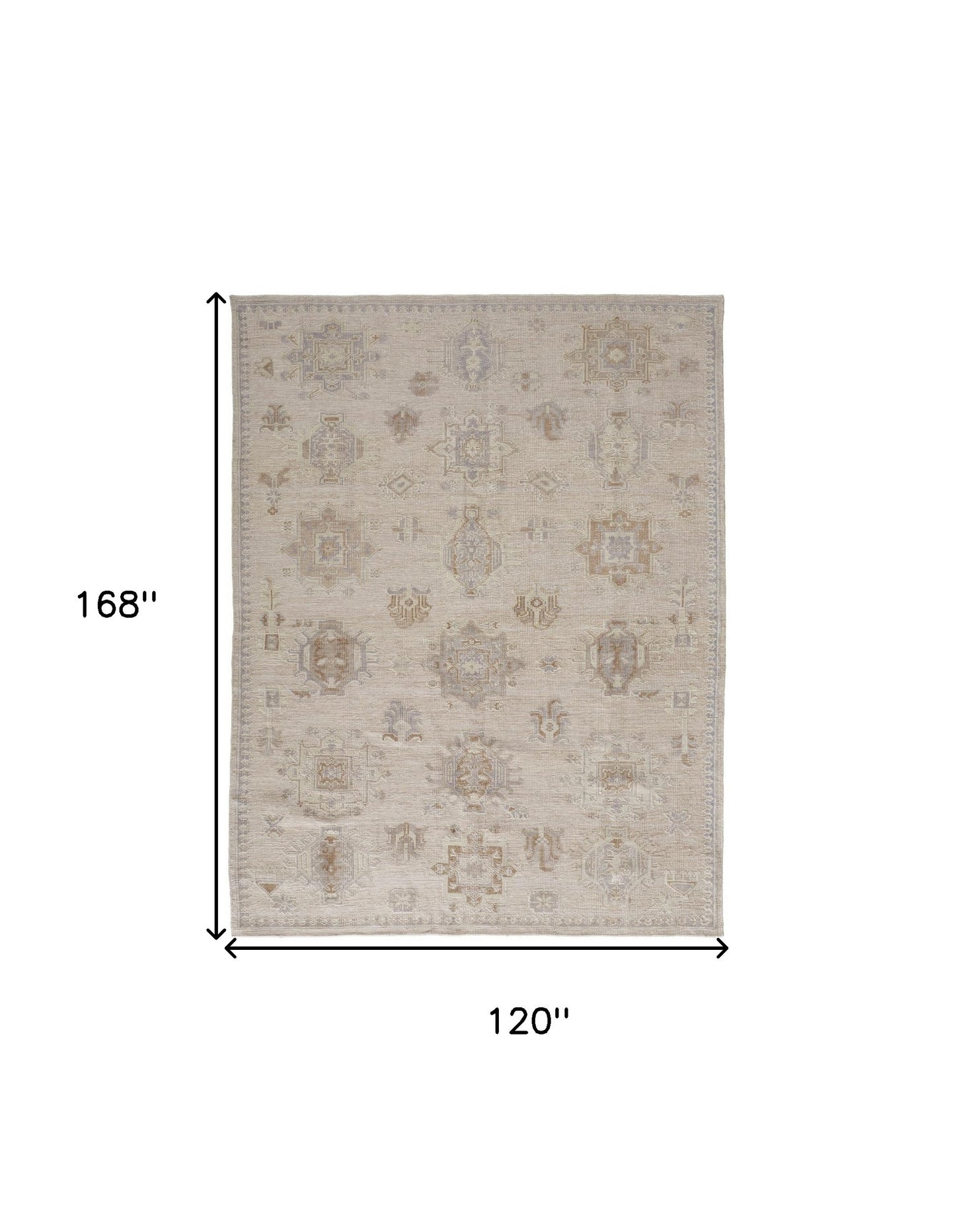 10' X 14' Tan And Brown Floral Hand Knotted Stain Resistant Area Rug