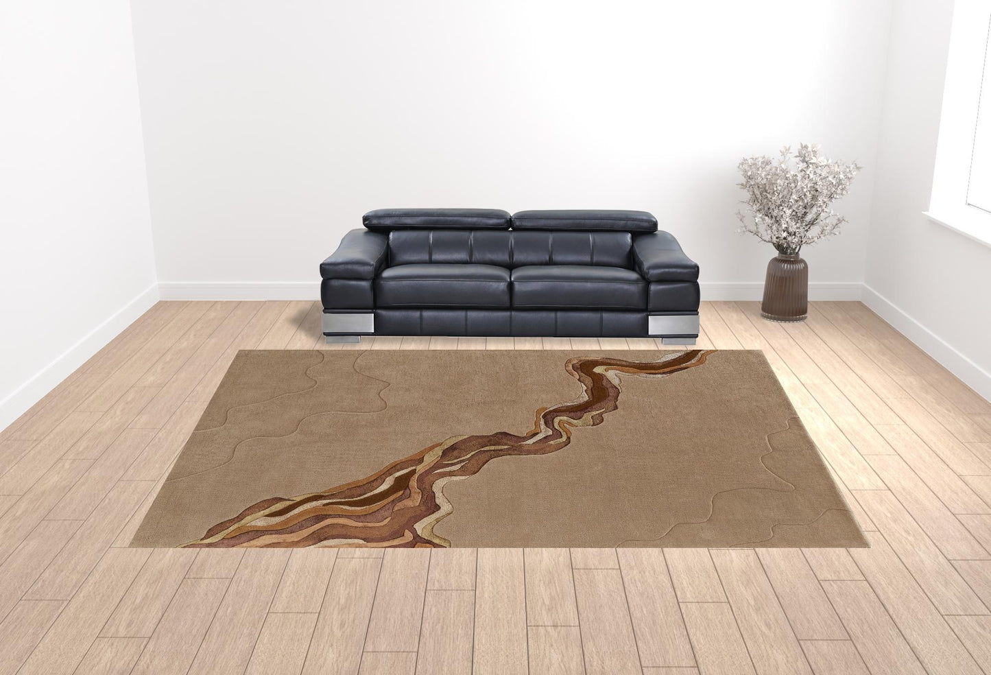 12' X 15' Tan And Orange Wool Abstract Tufted Handmade Area Rug