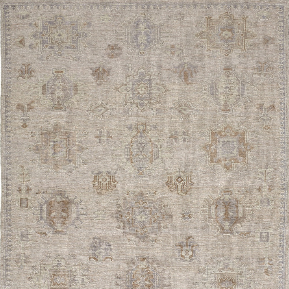 12' X 15' Tan And Brown Floral Hand Knotted Stain Resistant Area Rug