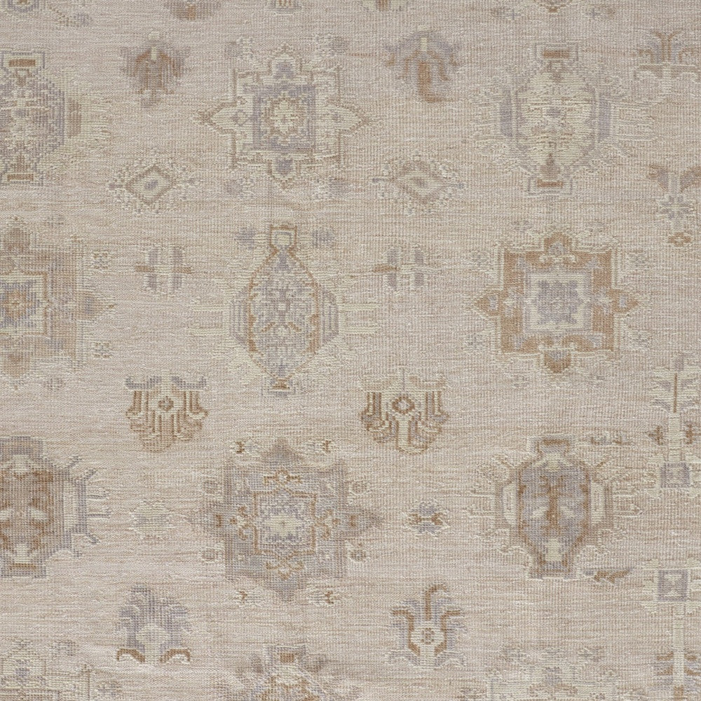 12' X 15' Tan And Brown Floral Hand Knotted Stain Resistant Area Rug