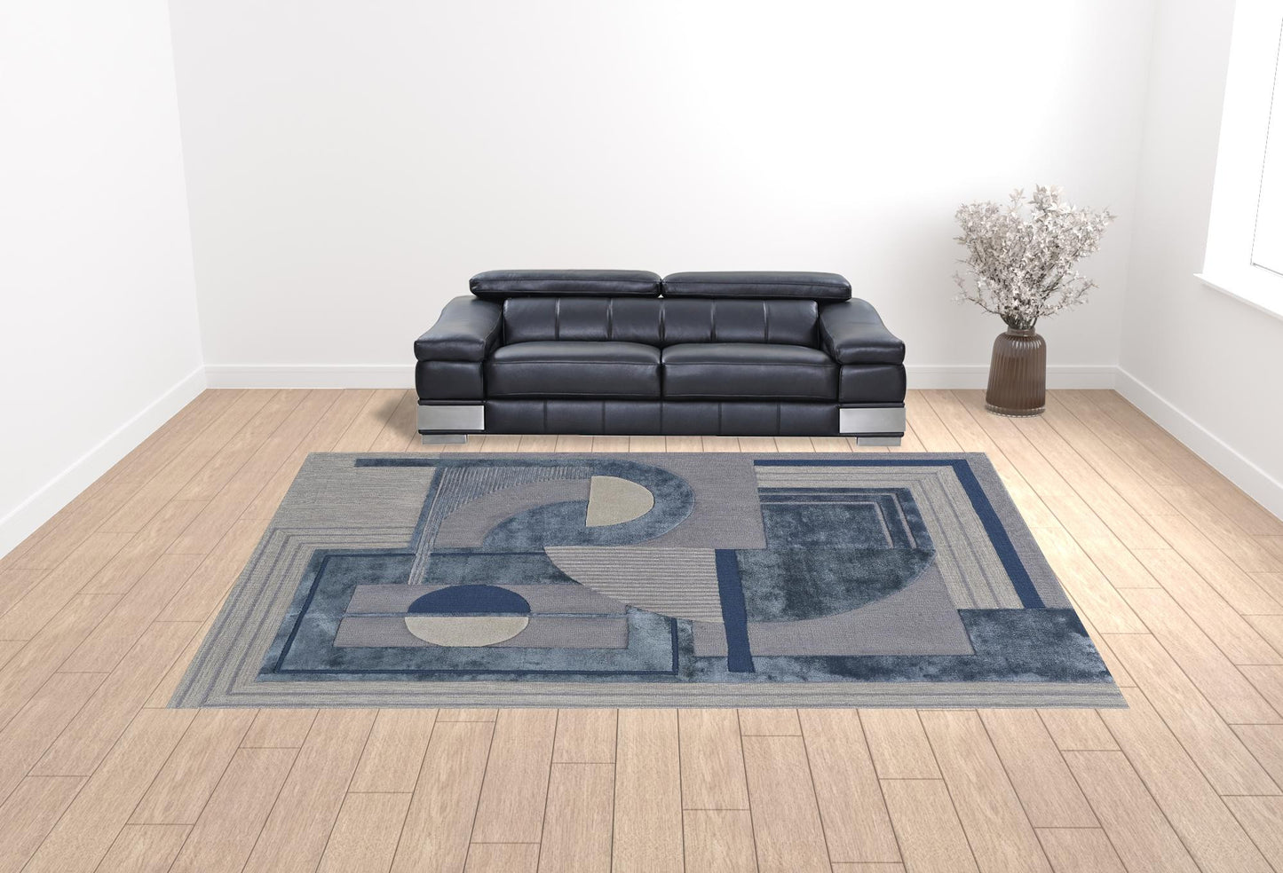 12' X 15' Blue Ivory And Gray Wool Striped Tufted Handmade Area Rug