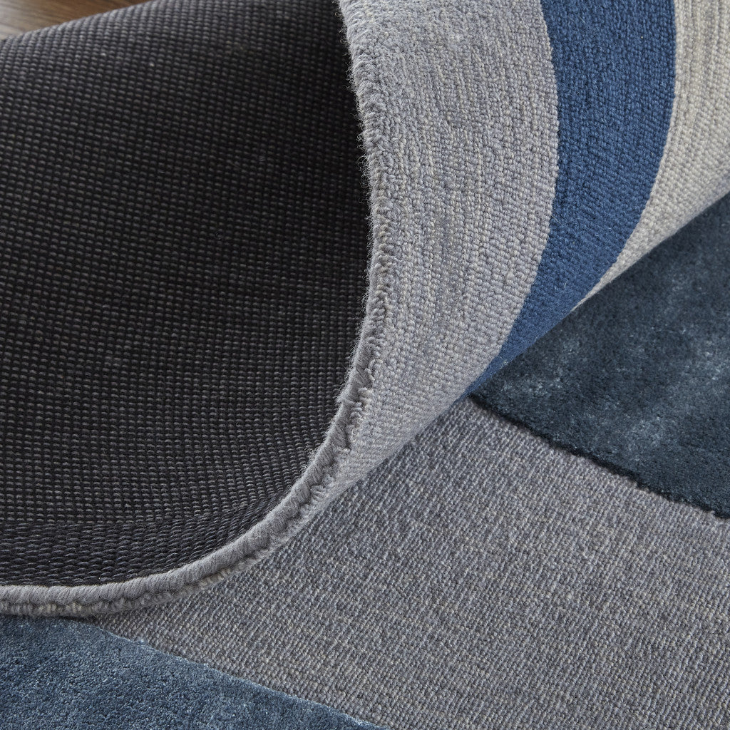 12' X 15' Blue Ivory And Gray Wool Striped Tufted Handmade Area Rug