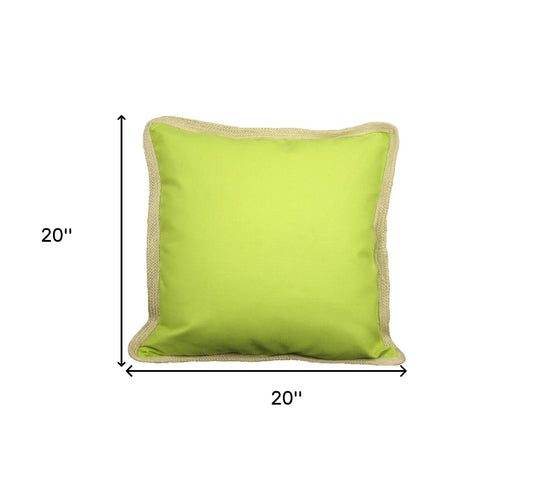 20"x20" Beige and Green Linen Blend Zippered Pillow