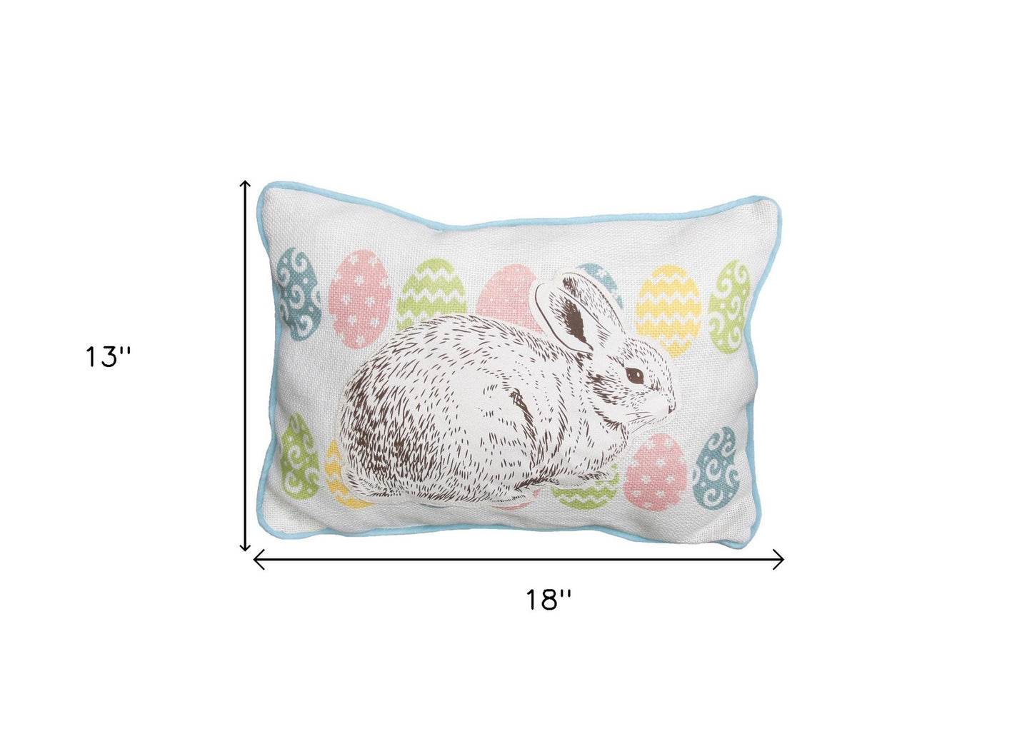 13" X 18" Blue and White Rabbit Easter Easter Bunny Jute Pillow With Applique