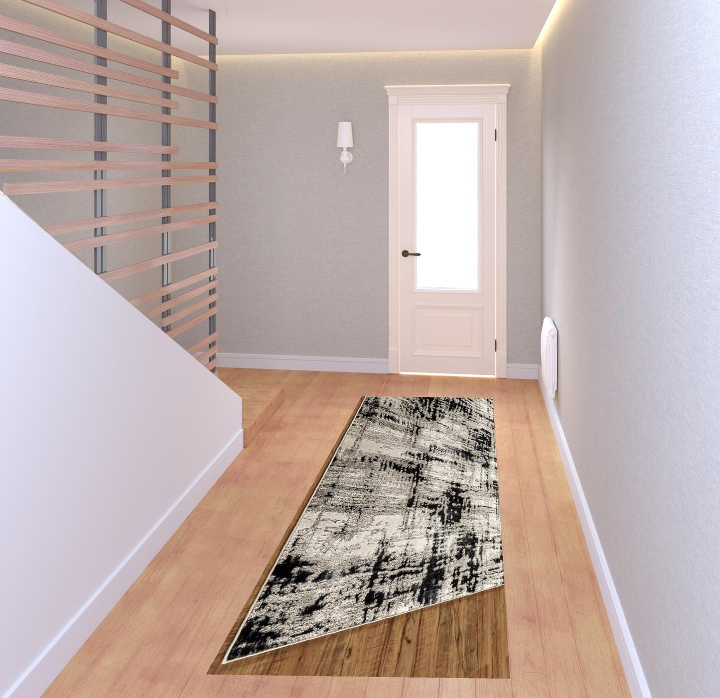 8' Black White And Gray Runner Rug