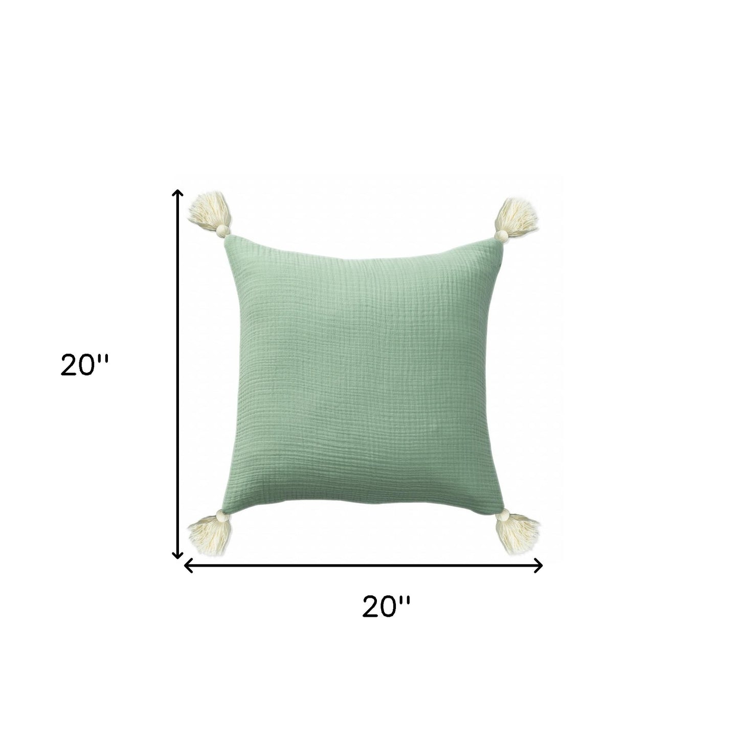 20" X 20" Green And Ivory 100% Cotton Zippered Pillow