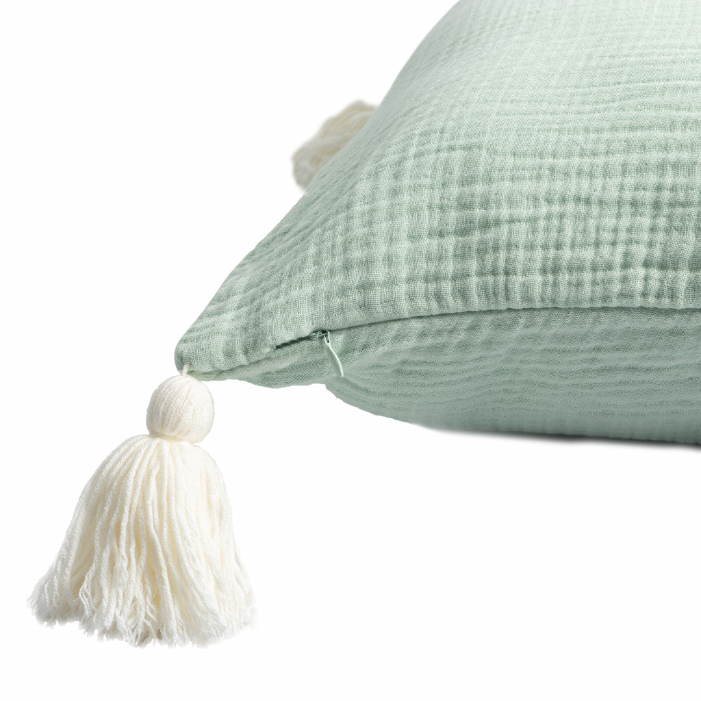 20" X 20" Green And Ivory 100% Cotton Zippered Pillow