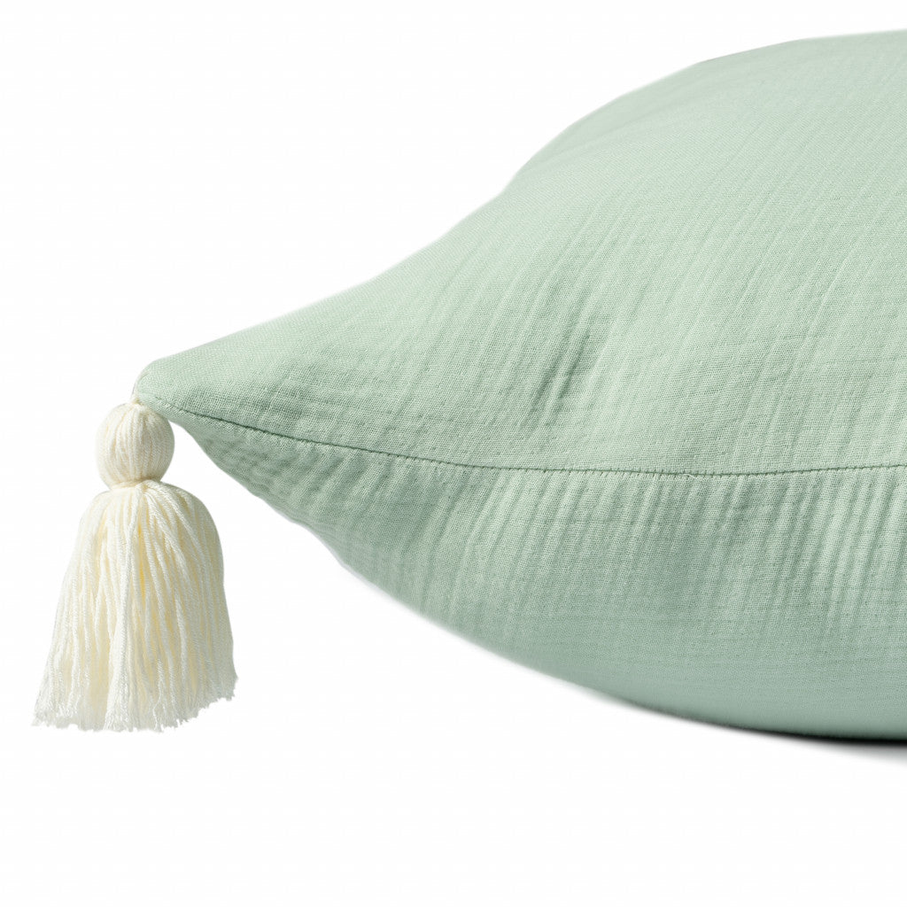 20" X 20" Green And Ivory 100% Cotton Zippered Pillow