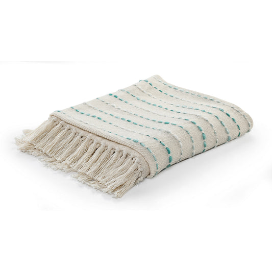 Cream Woven Cotton Striped Throw Blanket