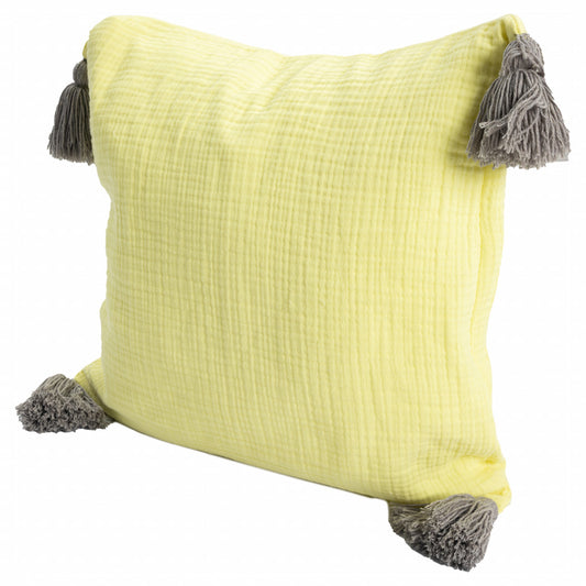 20" X 20" Yellow And Gray 100% Cotton Zippered Pillow
