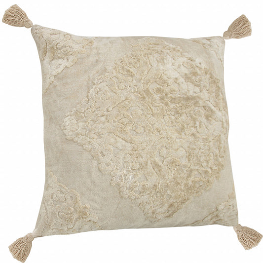 20" X 20" Cream And Beige Viscose Zippered Pillow