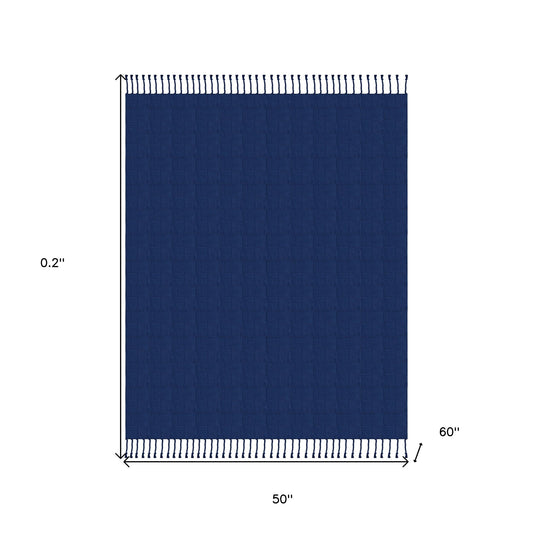 Blue Woven Cotton Solid Color Throw Blanket