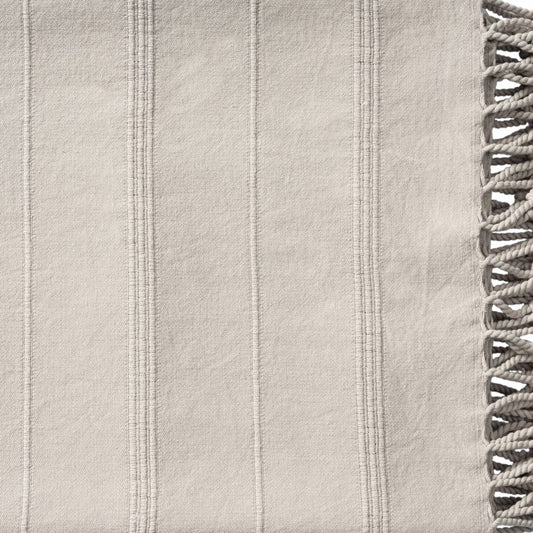 Beige Woven Cotton Striped Throw Blanket