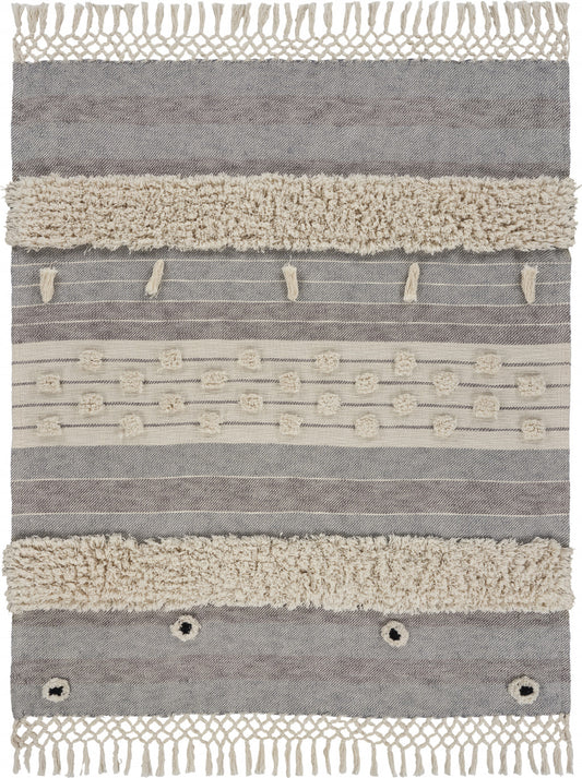 Gray Woven Cotton Striped Throw Blanket