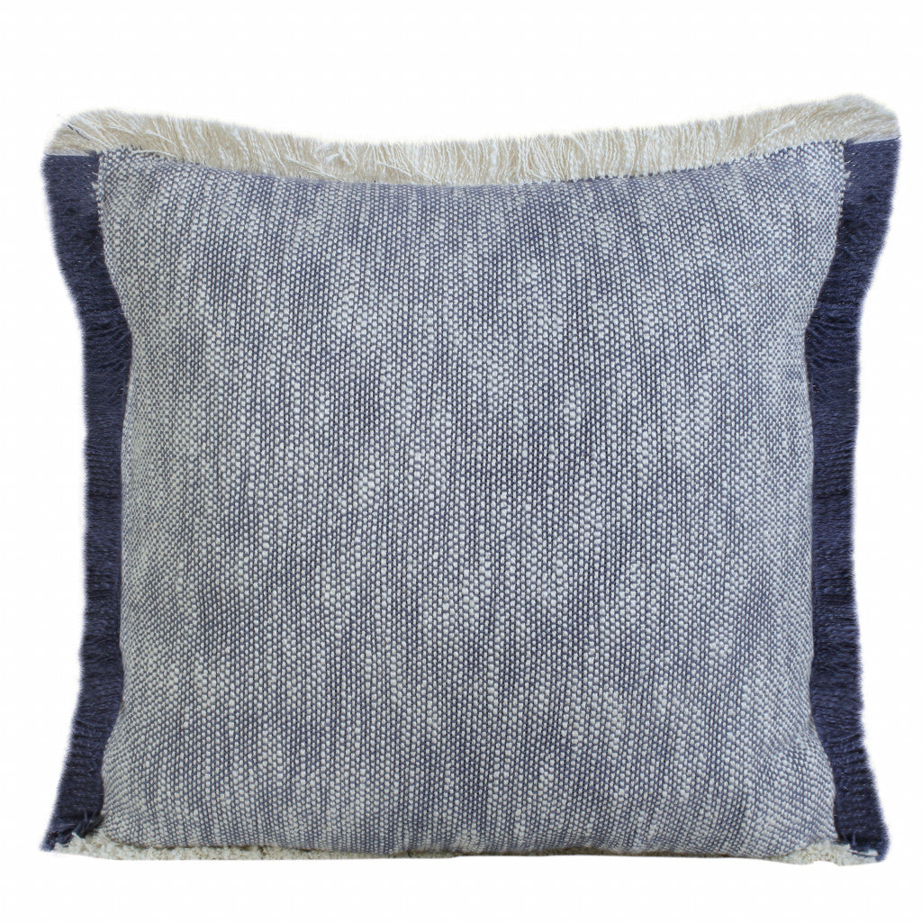 20" X 20" Blue And White 100% Cotton Geometric Zippered Pillow