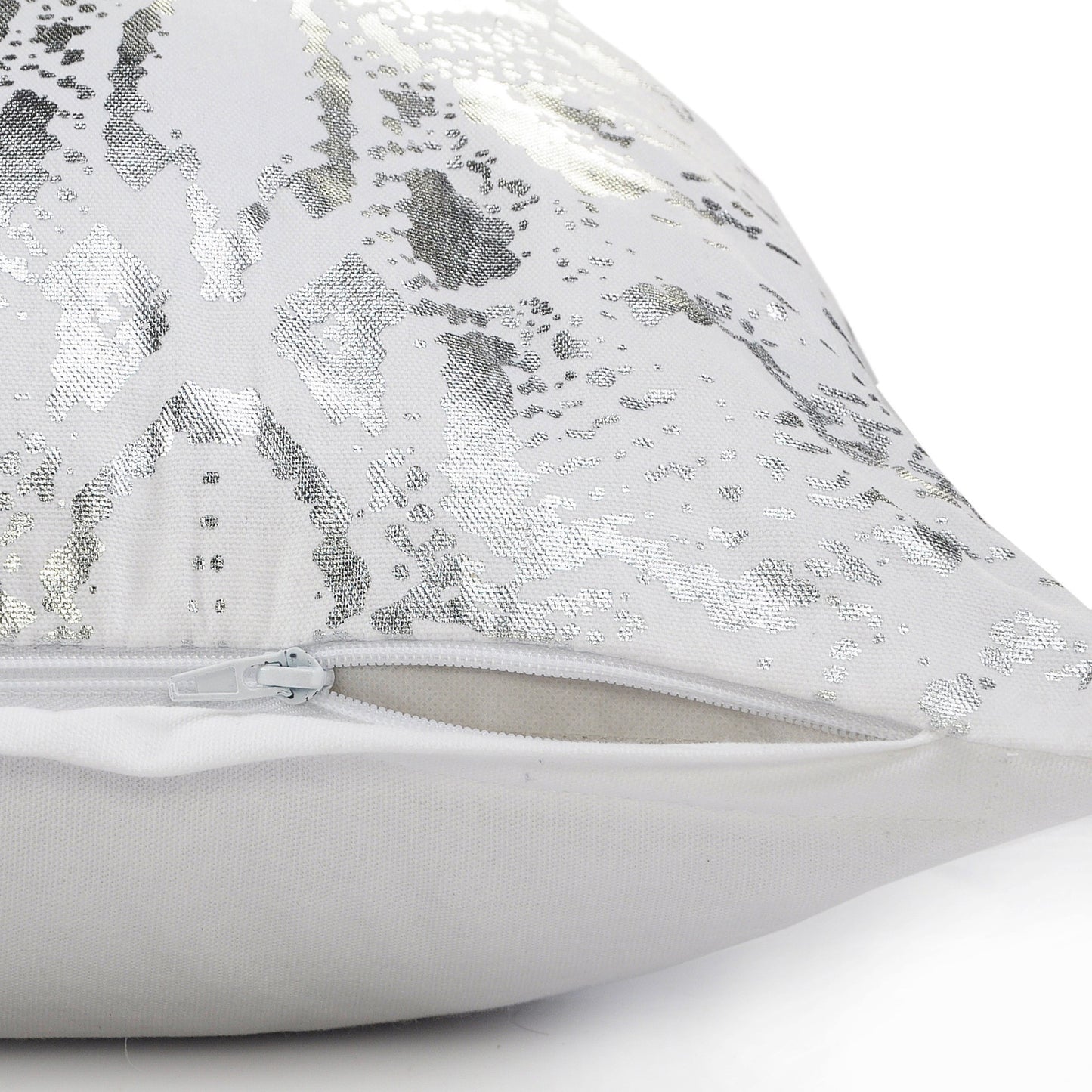 20" X 20" White And Silver 100% Cotton Animal Print Zippered Pillow