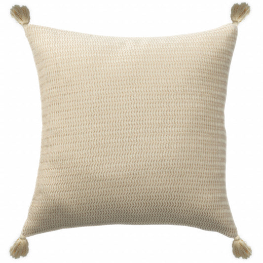 18" X 18" Beige And Ivory 100% Cotton Striped Zippered Pillow
