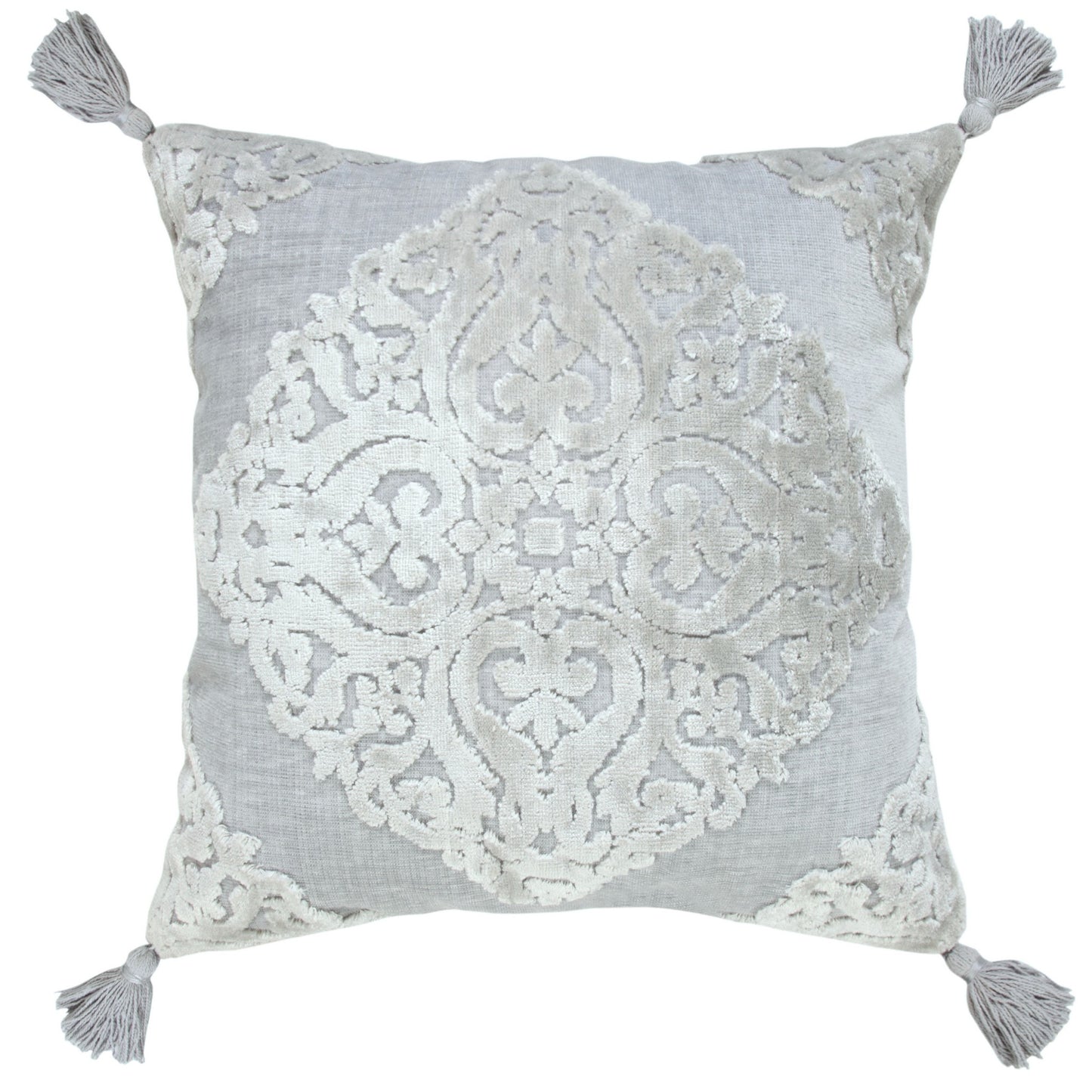 20" X 20" Silver Gray And Light Gray Viscose Zippered Pillow