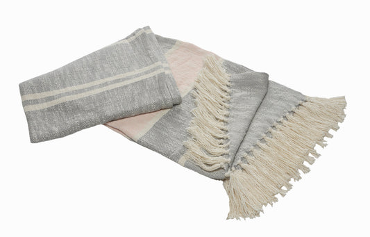 Gray Woven Cotton Striped Throw Blanket