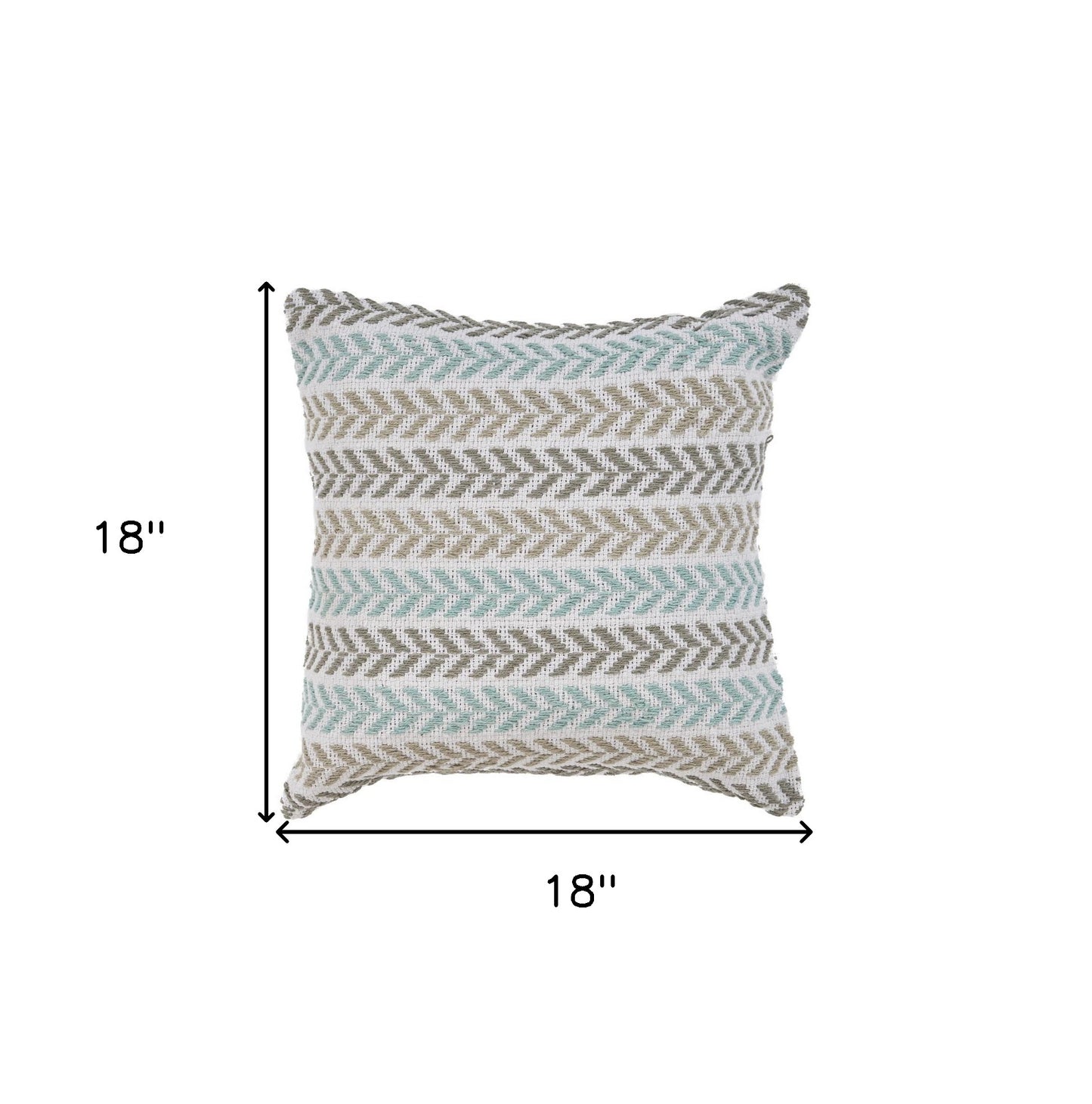 18" X 18" Green and White Chevron Cotton Zippered Pillow