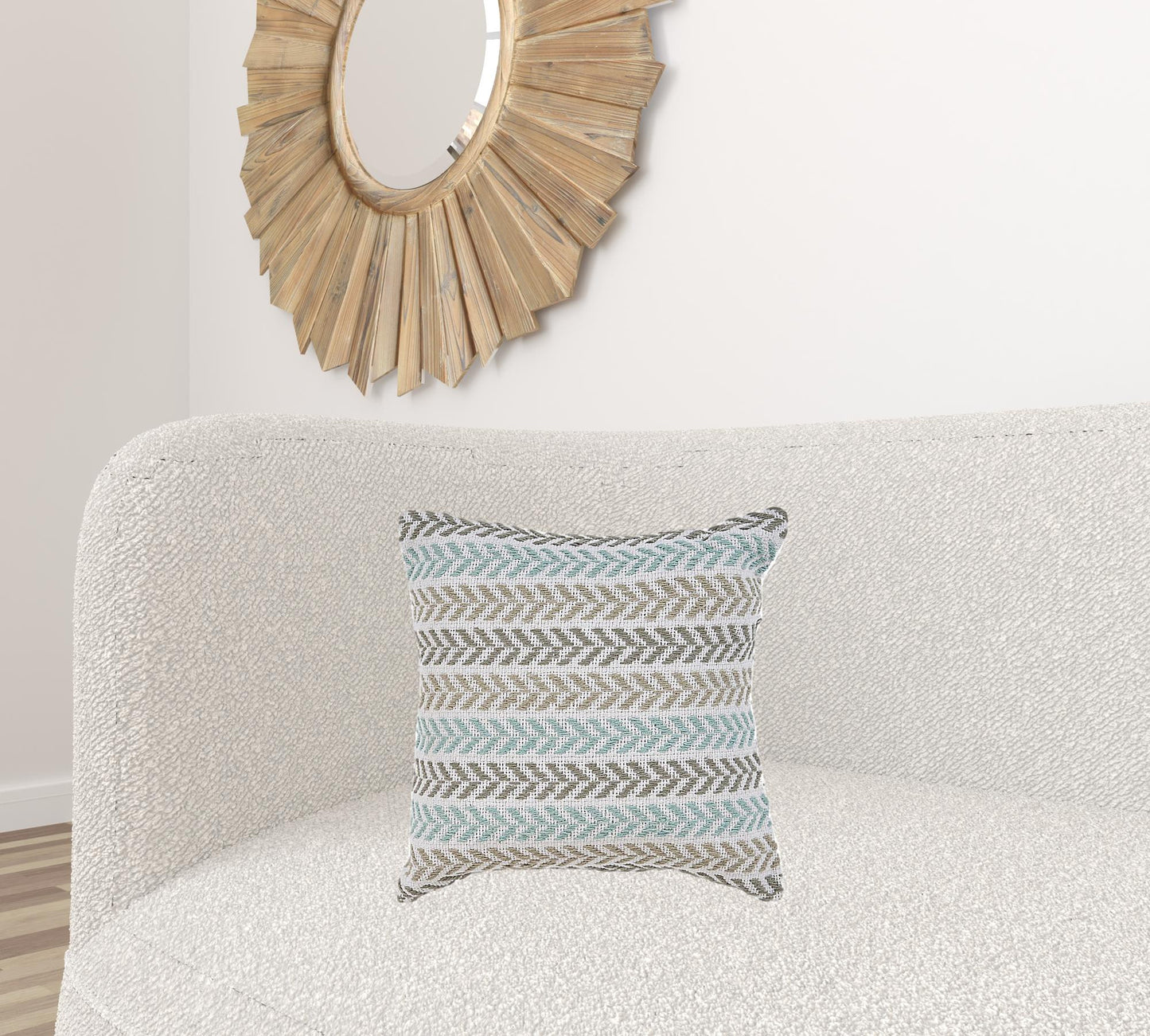 18" X 18" Green and White Chevron Cotton Zippered Pillow