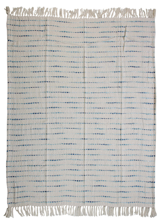 Cream Woven Cotton Striped Throw Blanket