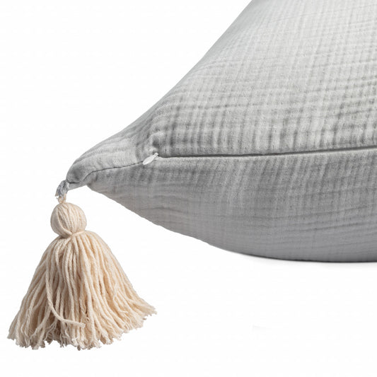 20" X 20" Gray And Beige 100% Cotton Zippered Pillow