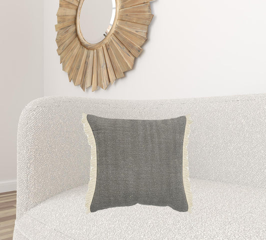 20" X 20" Gray And Ivory 100% Cotton Zippered Pillow
