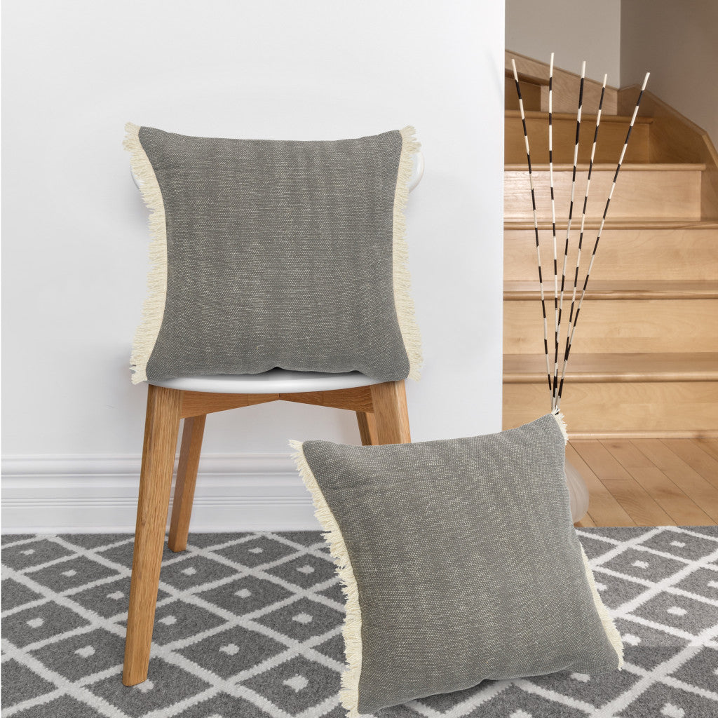 20" X 20" Gray And Ivory 100% Cotton Zippered Pillow