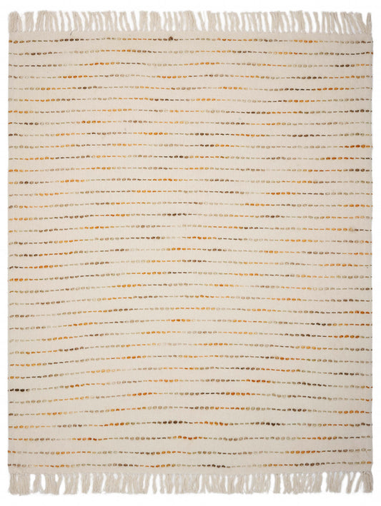 Cream Woven Cotton Striped Throw Blanket