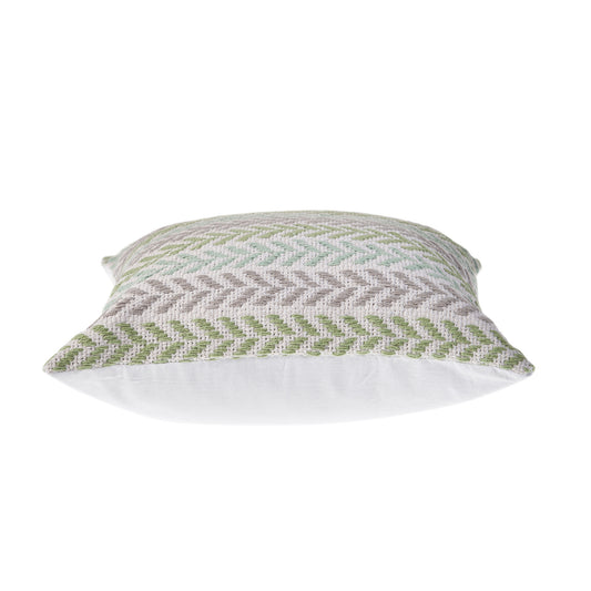 18" X 18" Green Blue Gray And White 100% Cotton Chevron Zippered Pillow