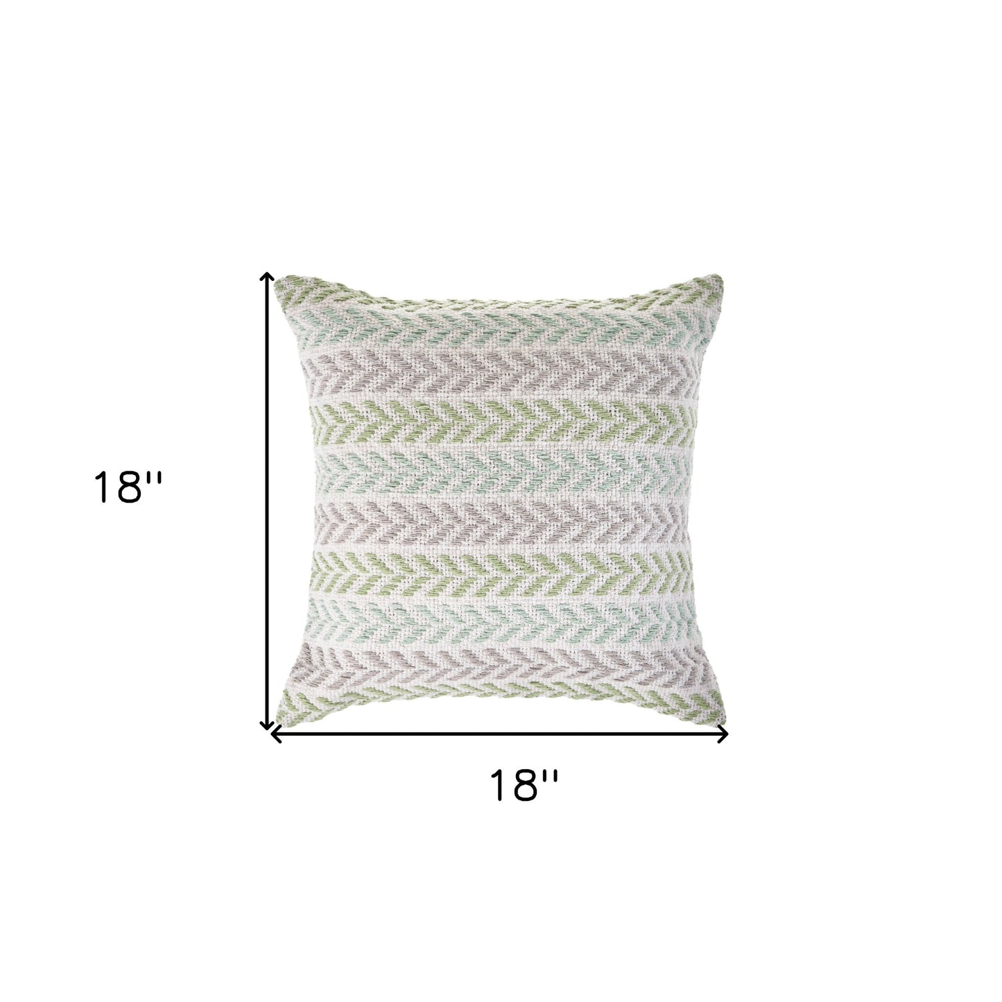 18" X 18" Green Blue Gray And White 100% Cotton Chevron Zippered Pillow