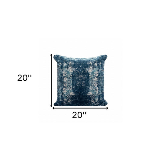 20" X 20" Blue And Ivory Polyester Abstract Zippered Pillow