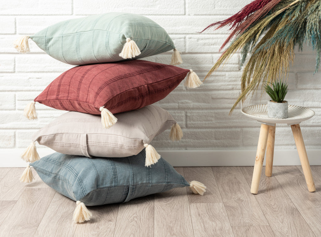 18" X 18" Beige 100% Cotton Zippered Pillow