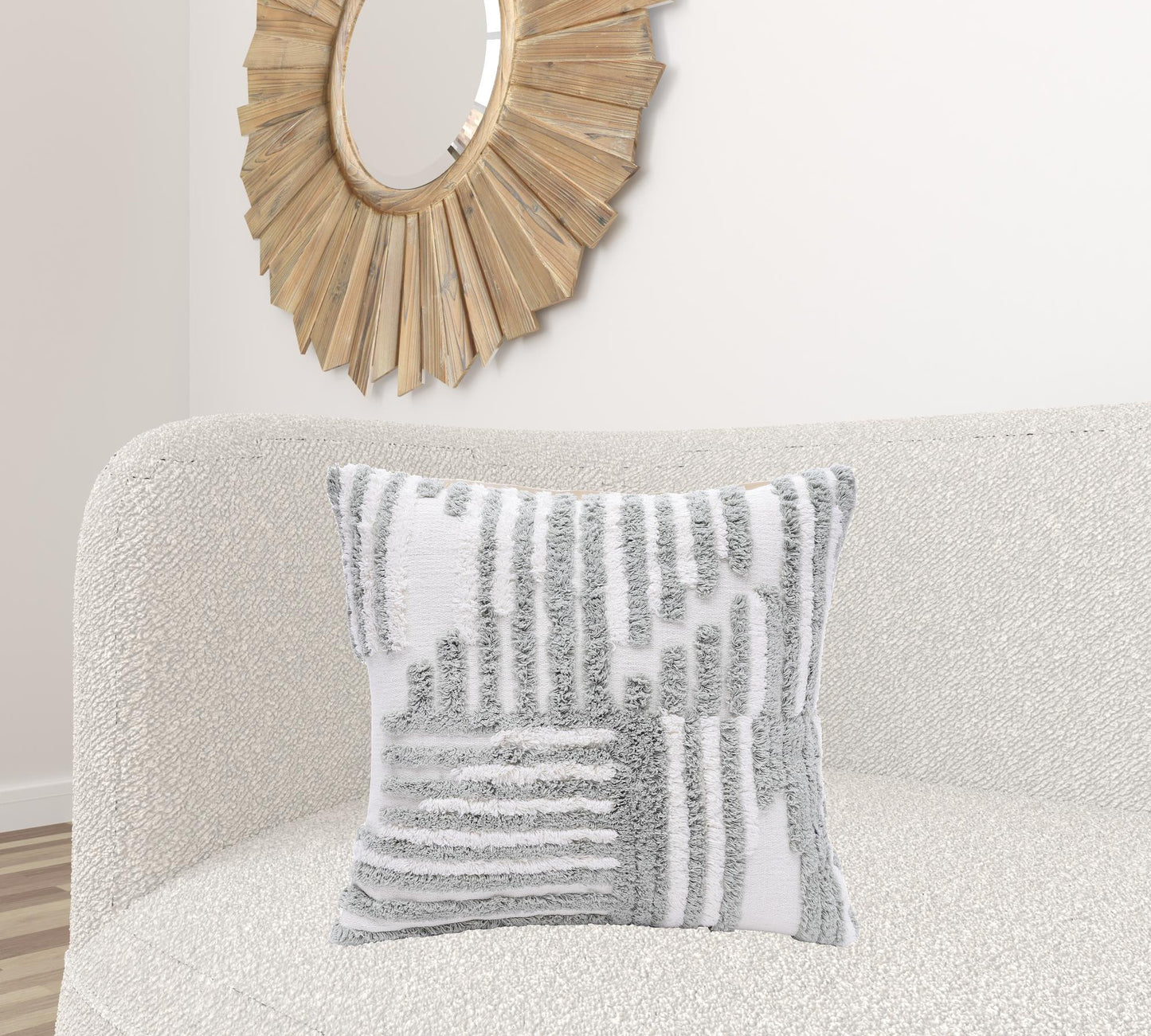 22" X 22" Sage Green And White 100% Cotton Striped Zippered Pillow
