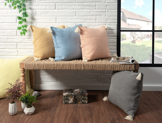 18" X 18" Orange And Ivory 100% Cotton Striped Zippered Pillow