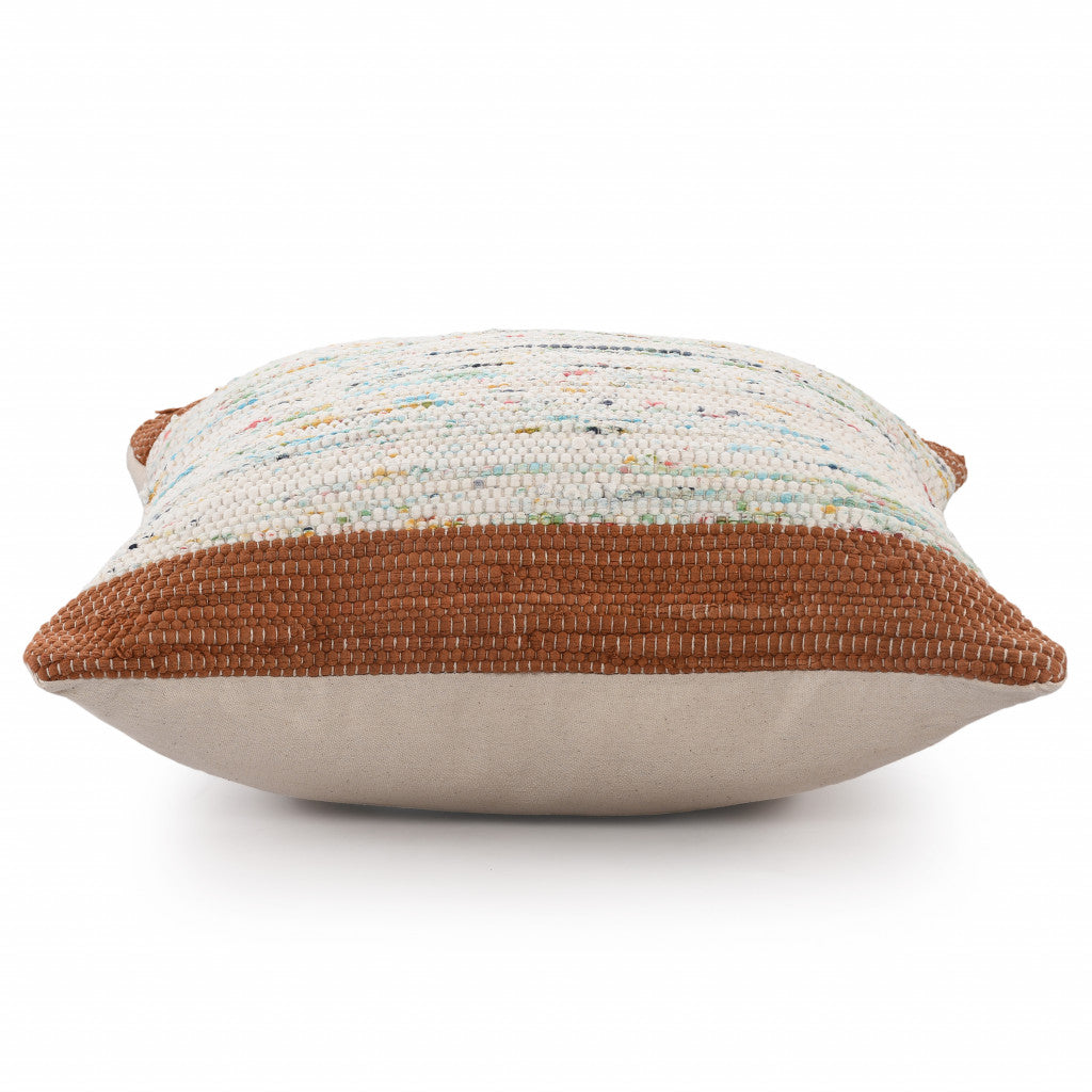 20" X 20" Brown and White Cotton Abstract Throw Pillow