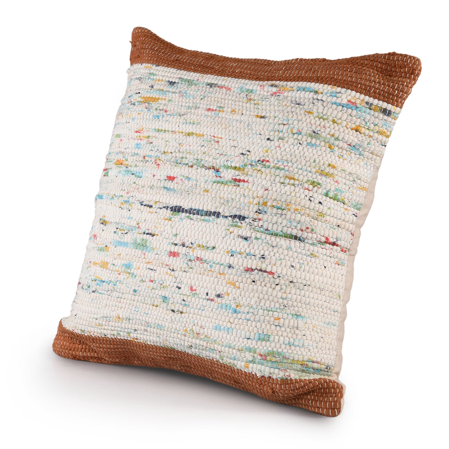 20" X 20" Brown and White Cotton Abstract Throw Pillow
