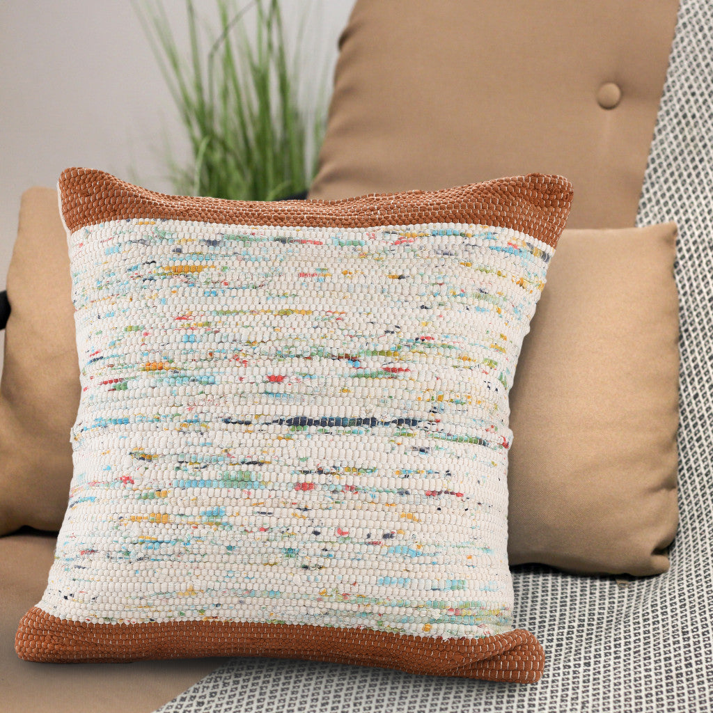 20" X 20" Brown and White Cotton Abstract Throw Pillow