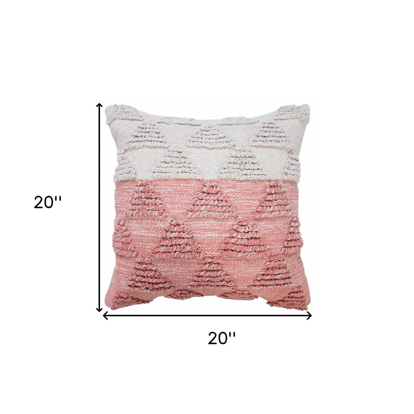 20" X 20" Pink And Off-White 100% Cotton Geometric Zippered Pillow