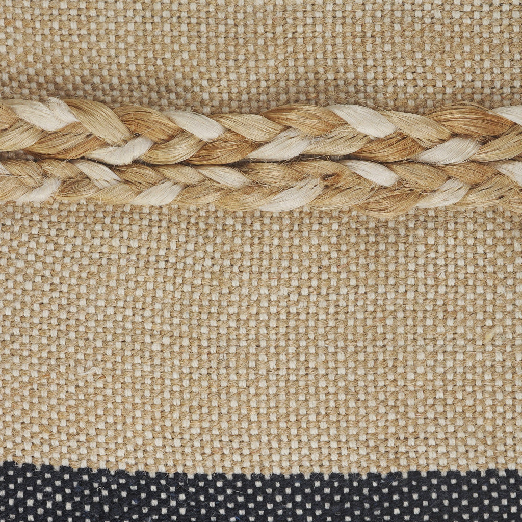 24" X 24" Denim Blue Tan And Taupe Jute Coastal Zippered Pillow