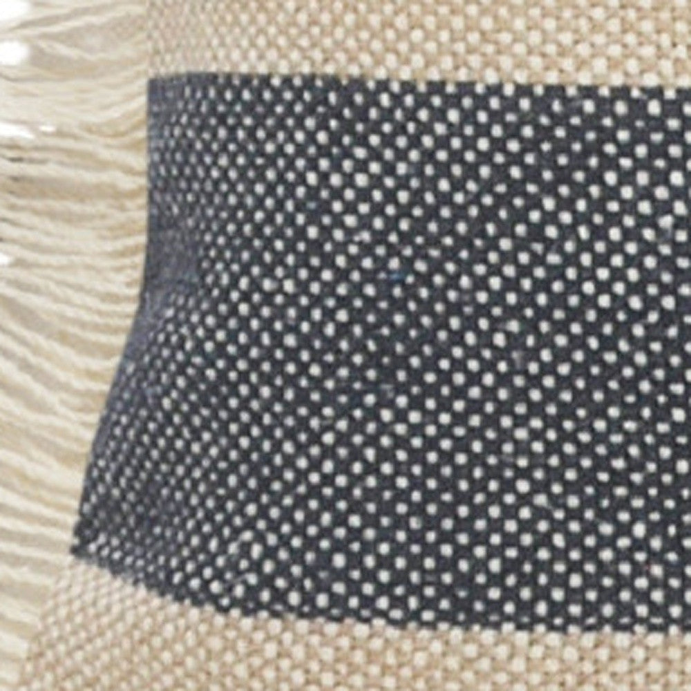 24" X 24" Denim Blue Tan And Taupe Jute Coastal Zippered Pillow