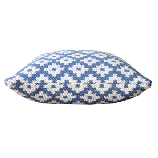 20" X 20" Blue And White 100% Cotton Geometric Zippered Pillow