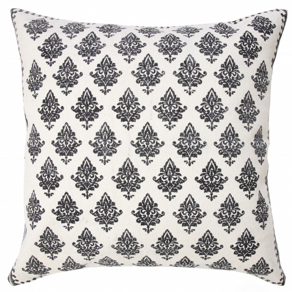 20" X 20" White And Black 100% Cotton Geometric Zippered Pillow