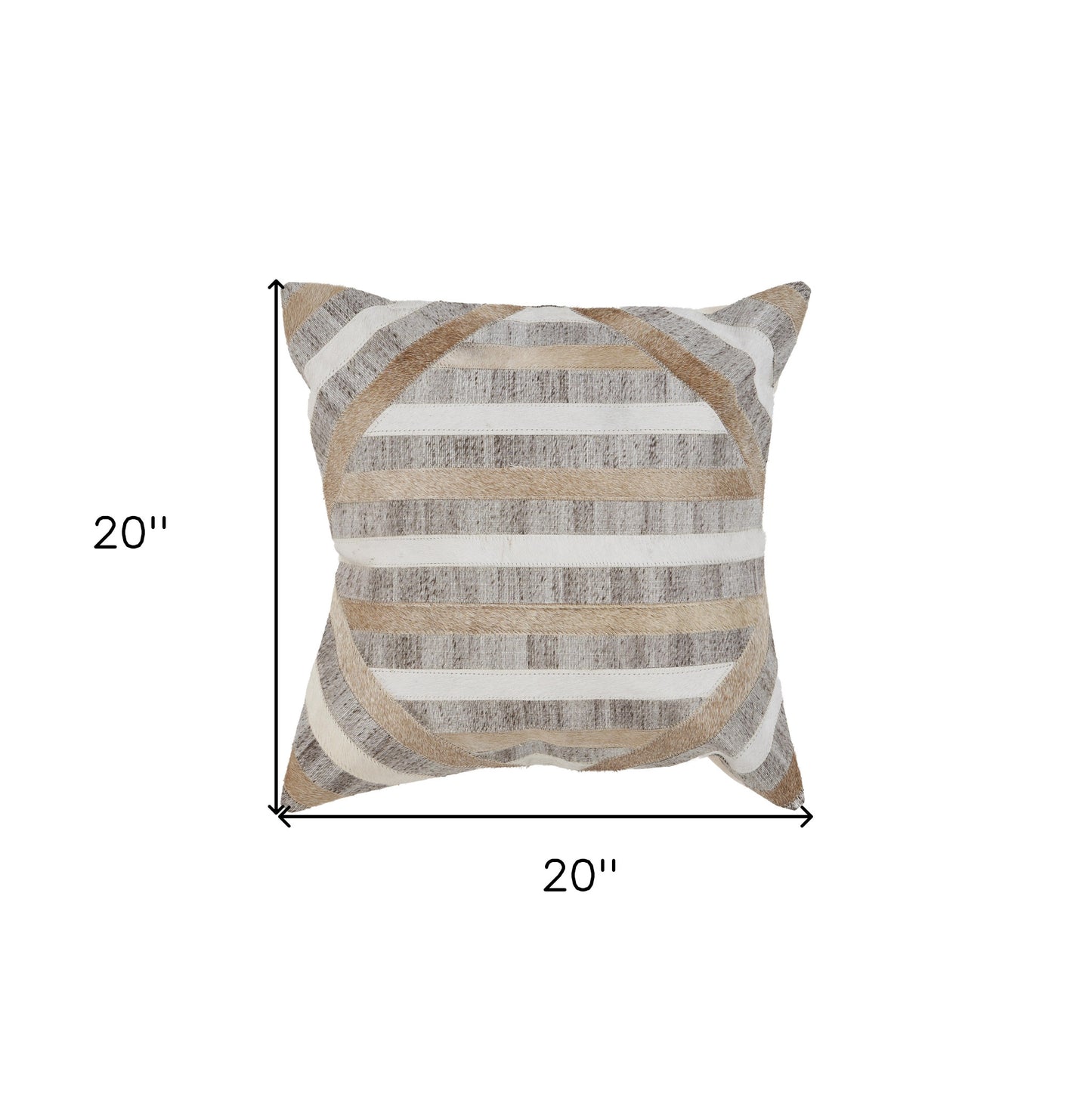 20" X 20" Beige and Brown Striped Faux Leather Zippered Pillow