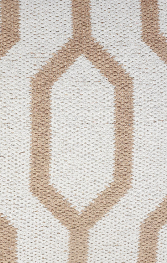 20" X 20" White And Tan 100% Cotton Geometric Zippered Pillow