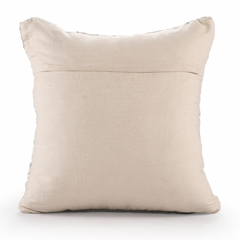 20" X 20" Green And Off-White 100% Cotton Abstract Zippered Pillow