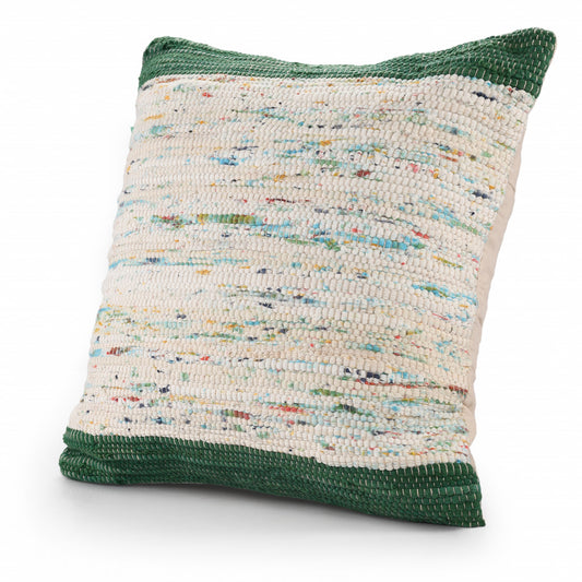 20" X 20" Green And Off-White 100% Cotton Abstract Zippered Pillow