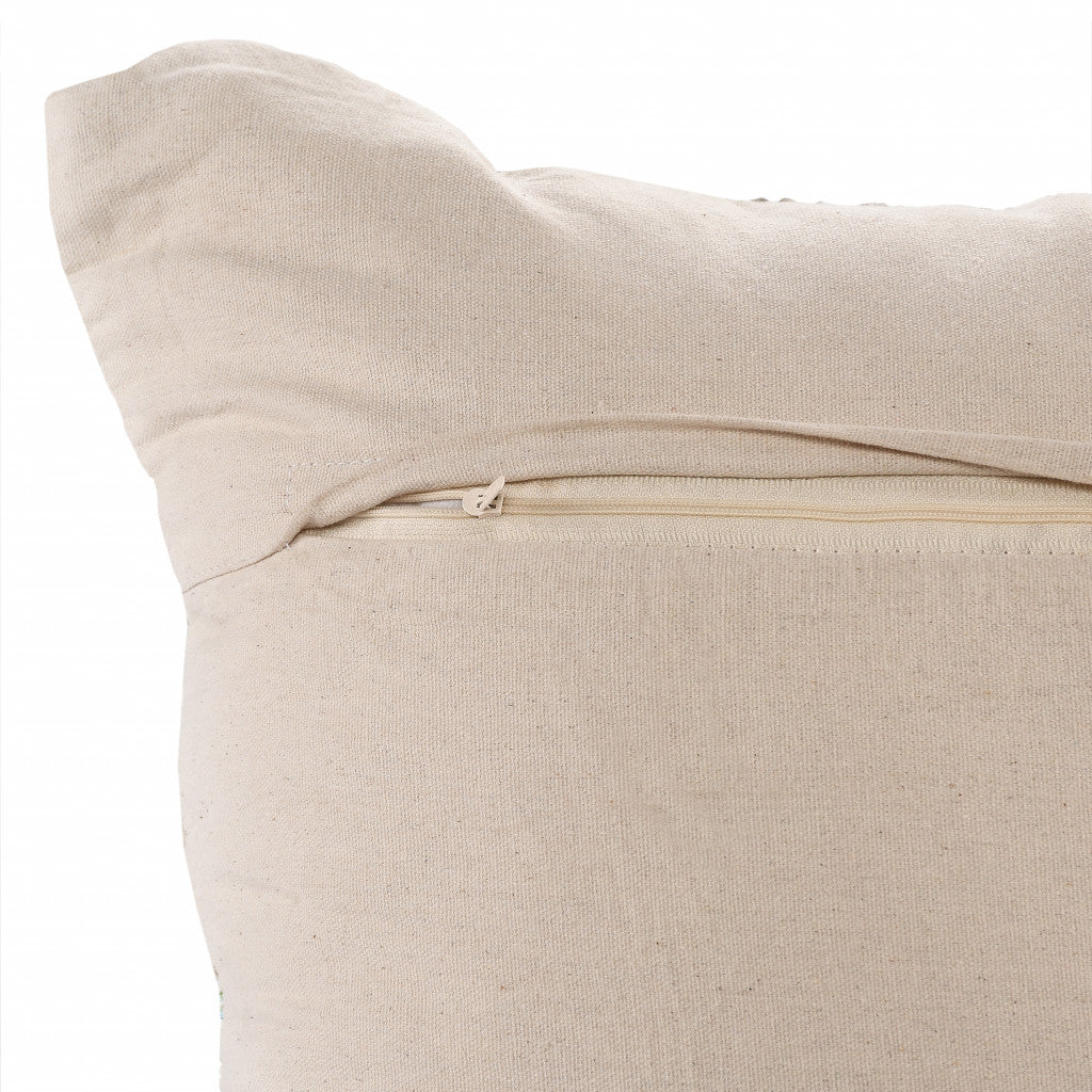 20" X 20" Green And Off-White 100% Cotton Abstract Zippered Pillow
