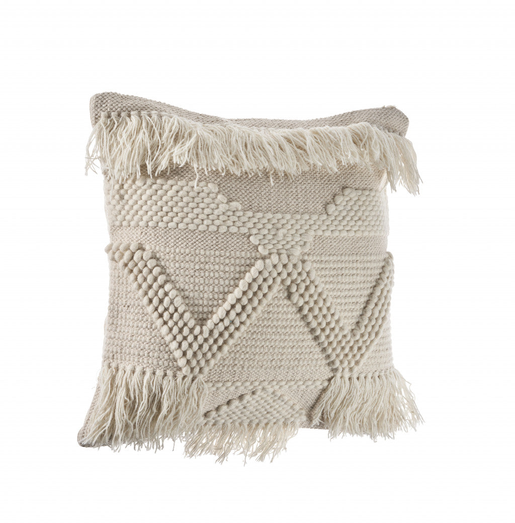 20" X 20" Ivory 100% Cotton Geometric Zippered Pillow